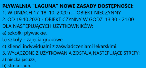 PŁYWALNIA - ZASADY DOSTĘPNOŚCI
