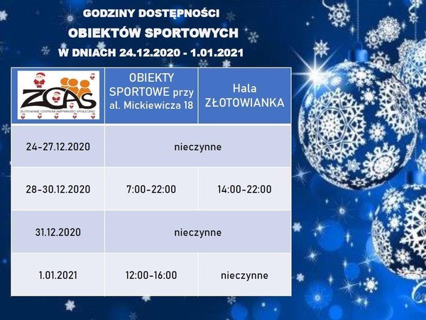 Dostępność obiektów w czasie świąt