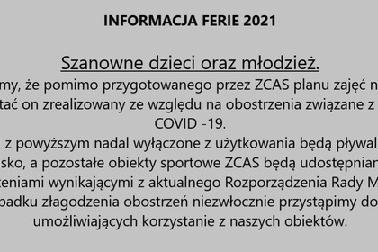 Informacja FERIE 2021