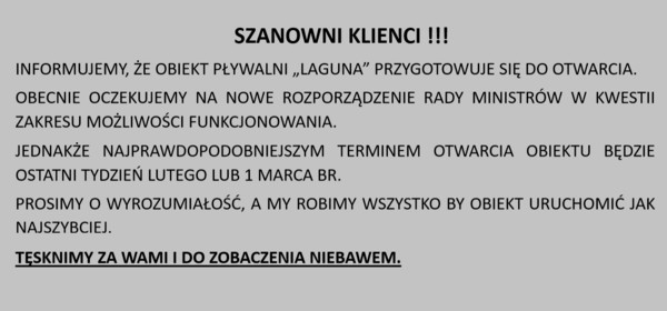 Informacja - otwarcie Laguny !!!