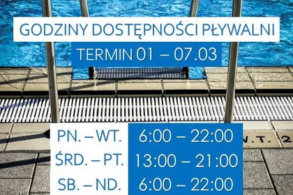 Dostępność Pływalni Laguna w dniach 1-7.03