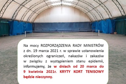 Informacja o obiektach sportowych (kort kryty)