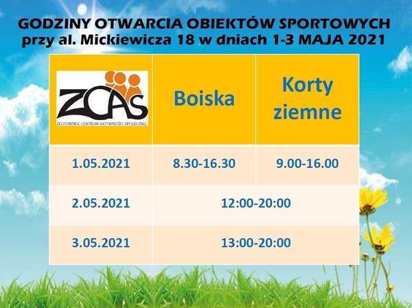 Godziny otwarcia obiektów przy al. Mickiewicza 1-3 maja