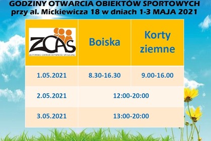 Godziny otwarcia obiektów przy al. Mickiewicza 1-3 maja