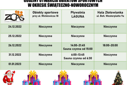 Dostępność obiektów sportowych w okresie świąteczno-noworocznym