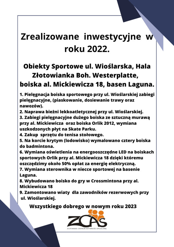 Zrealizowane inwestycje w 2022 r.
