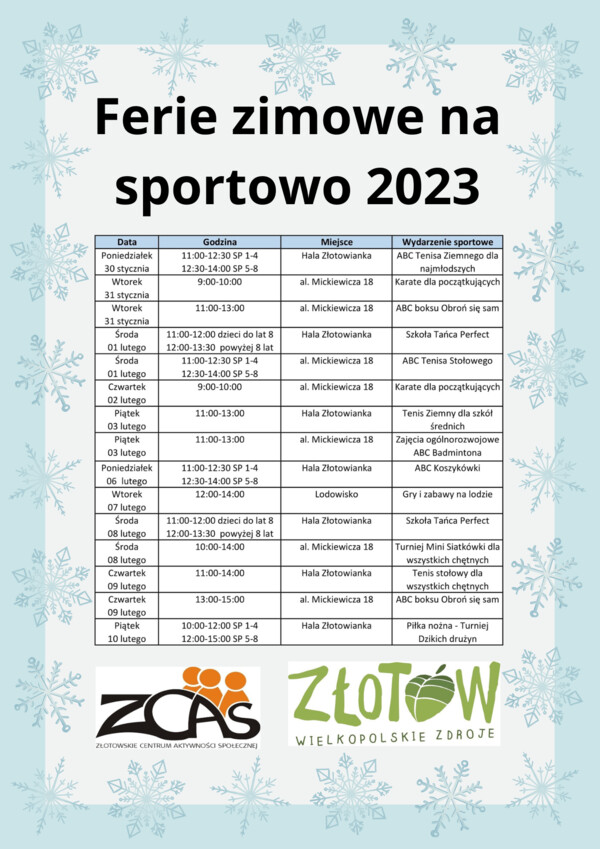 Ferie zimowe na sportowo 2023