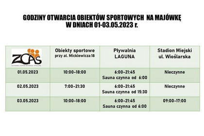 Dostępność obiektów 01-03.05.2023.