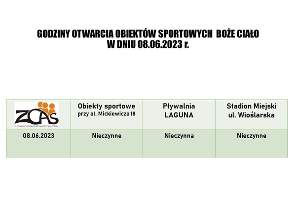 Dostępność obiektów sportowych 08.06.2023 r.
