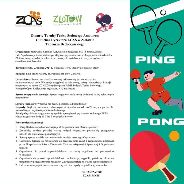 Turnieju Tenisa Stołowego Amatorów