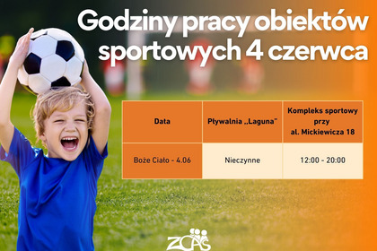 Godziny otwarcia obiektów 4.06 - Boże Ciało